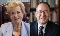 US Secretary of Education Linda McMahon on left and Michael Rice on the right